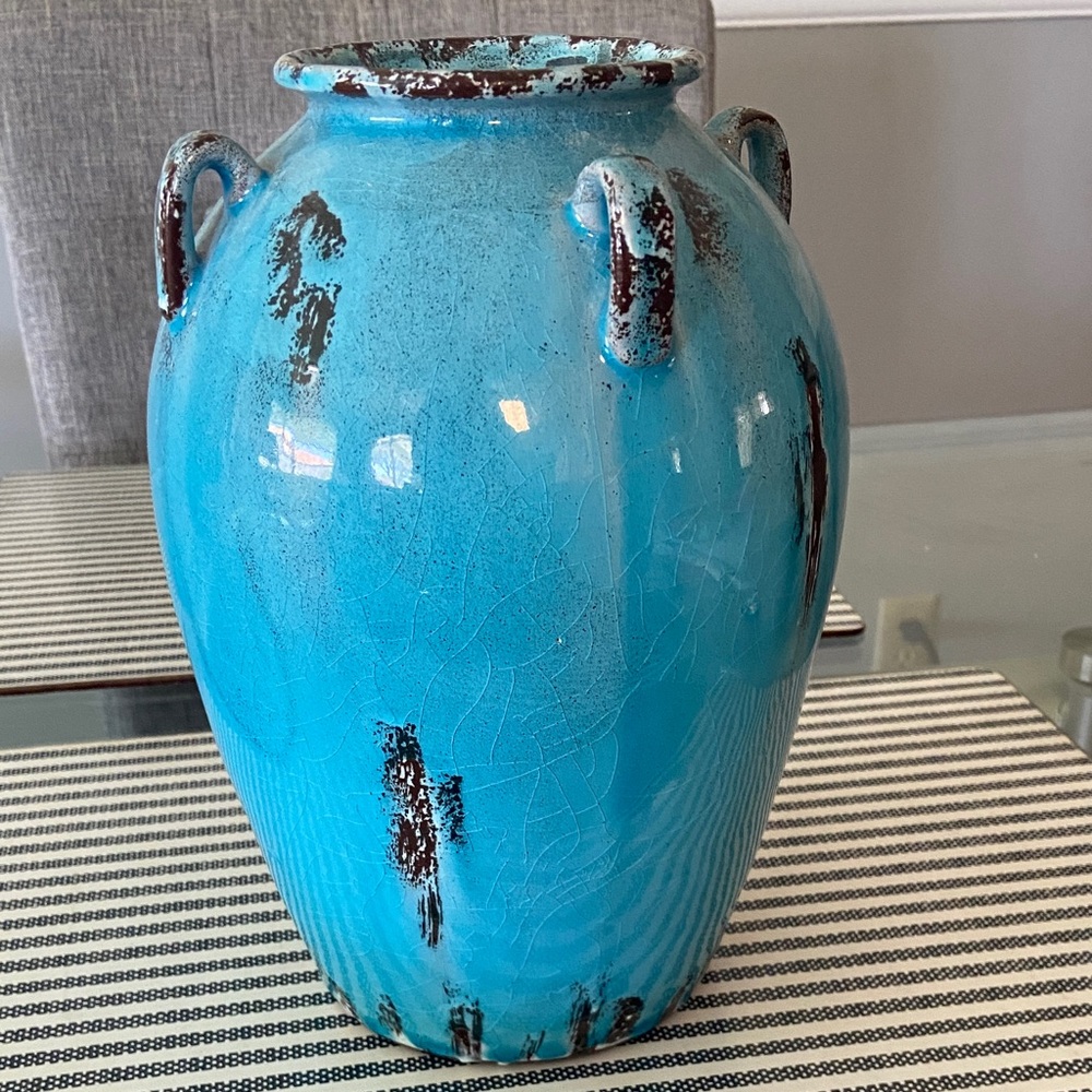 Turquoise Ceramic Vase with Handles
